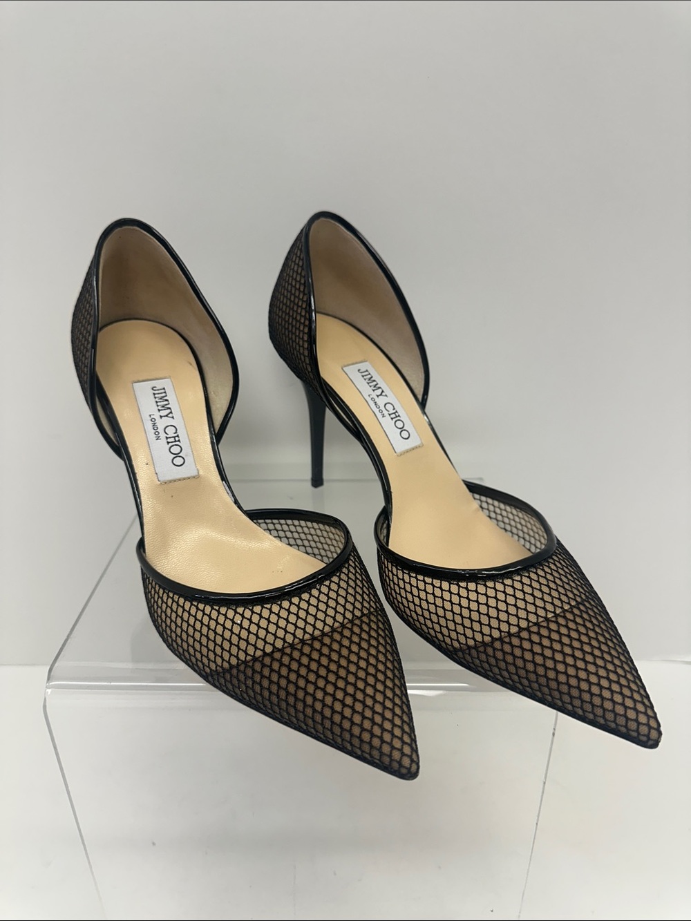 Jimmy Choo Black Mesh Pointed D'Orsay Stiletto Heels
